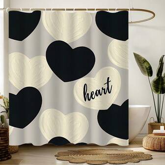 1pc/3pcs/4pcs Valentine'S Day Minimalist Black And White Love Shower Curtain Set, Toilet Seat Bath Mat Floor Mat Set, Modern Minimalist Love Splicing Color Shower Curtain, Very Suitable For Bathroom Decoration, Universal Room Decoration, Home Decoration Set, Bathroom Accessories Bath Curtain Toilet Side Floor Mat Shower Curtain Set