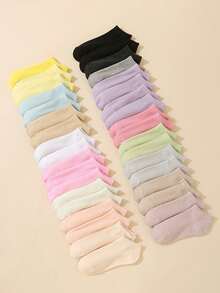 20/10/3 Pairs Kids/Girls/Boys Candy Color Socks, Cute Simple Breathable Comfortable Sports Socks, Fashion Casual Soft Solid Color Boat Socks, Suitable For Party, Home, Parent-Child Activities, Back To School, Random Color - Multicolor - View 2