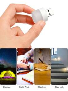 USB Mini Night Light, Eye-Caring Reading Lamp With USB Port, Suitable For Bedside Lamp, Power Bank, Car Interior Light, Decoration, Round Reading Eye-Caring Lamp - White - View 6