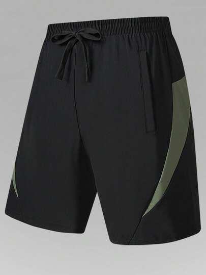 1pc Boyfriend Style Men's Summer Running, Hiking, Fitness Ice Silk Breathable Elastic Lightweight Shorts, Contrast Color