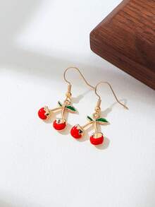 2026新款韩版甜美少女风樱桃珐琅耳环，精致可爱，日常佩戴及约会百搭水果系列耳环 - 水果耳環 - 查看 8