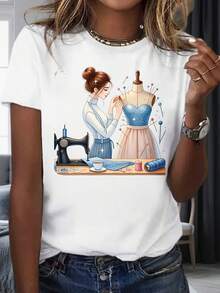 Fashion Designer Sewing Dressmaker Art Print Women T Shirt Casual Cotton Top For Craft LoversHoliday Party Party Wear 220mg - trắng - Xem 2