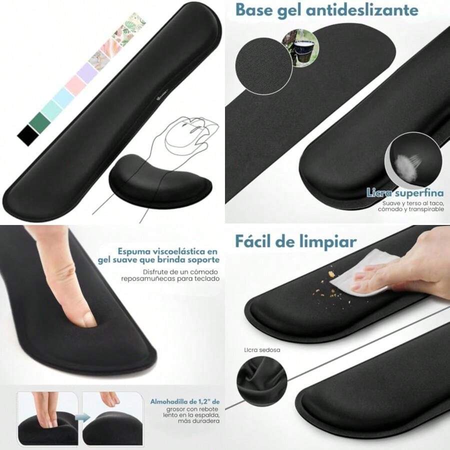 Timotech Juego de Reposamuñecas para Teclado de Espuma Viscoelástica de Gel y Tela Suave, Soporte Ergonómico para Teclado y Mouse para Aliviar el Dolor, Alfombrilla para Mouse Pad(default) - Multicolor - Ver 1
