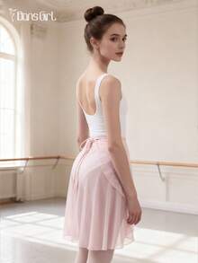 DonsGirl 1pc Women's Midi Chiffon Wrap Dress, Solid Color, Suitable For Ballet Performance - Baby Pink - View 8