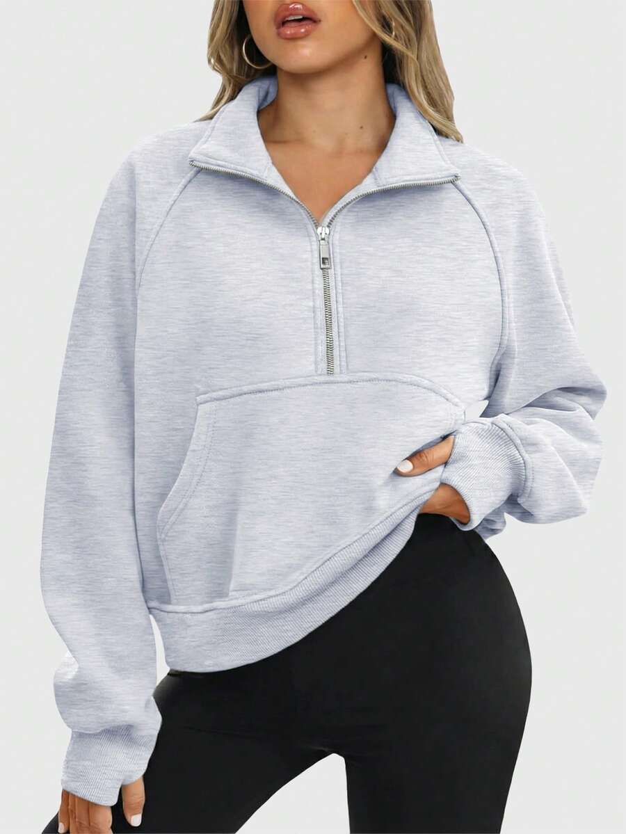 Speed mate 2026 Spring Short Pullover - Women's Quarter Zip Fleece Sweatshirt And Casual Hooded Sweatshirt - Light Grey - View 1
