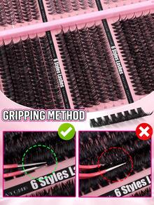 720pcs Ultra High Density DIY False Eyelash Set, 8-16mm 10D-150D D Curl Natural Style, Ultra Thick & Fluffy, Suitable For Daily Use And Beginners, Perfect For Daily Occasions, Weddings, Outdoor Activities, Travel, Parties - Pink - View 12