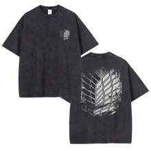 1Pcs,2026,Eren Jaeger 2D T-Shirts Vintage Washed Anime T-Titan A-Attack T Shirt Manga Shingeki No Kyojin  Mikasa Short Sleeve Tops - 黑-5 - 查看 1