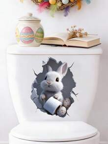 1pc Easter Bunny Toilet Lid Sticker, Spring Bathroom Decal With Rabbit & Egg Design, Easter Themed PVC Decorative Wall Sticker,Easter Party Decor,Easter Egg Hunt Decorations,Easter Decorations For Home,Home Decor,Easter Gifts,Add Some Festival Atmosphere For Your Home - Easter C - View 3