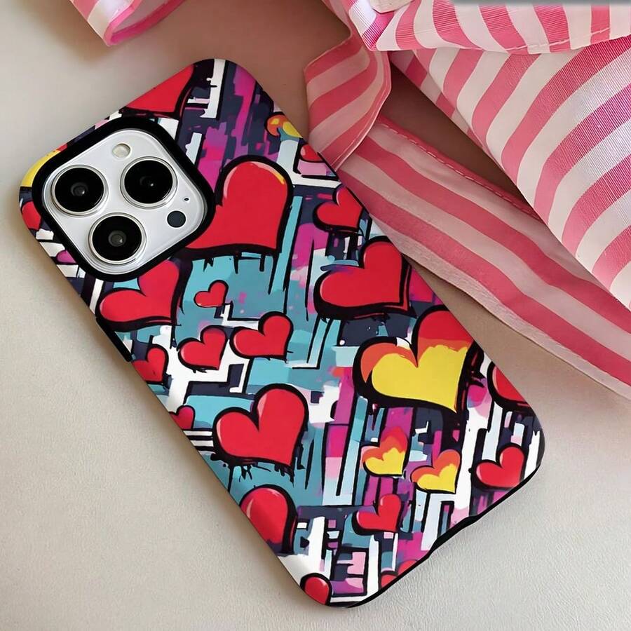 Feliz Día de San Valentín Estética Funda Protectora Colorida en Forma de Corazón 2 en 1, Duradera y Robusta, Diseño de Doble Capa Proporciona Excelente Protección, a Prueba de Golpes, Adecuada para 17 16e 16 15 14 13 12 11 8 7 X XS XR Plus Pro Max Mini SE2 SE3, Regalo de Cumpleaños Navidad para Amigos, Protección de Teléfono, Funda Protectora a Prueba de Golpes, Funda de Teléfono de Moda, Diseño de Moda, Material a Prueba de Golpes, Excelente Durabilidad, Funda de Teléfono , Funda de Teléfono Ultrafina, Entusiastas de la Tecnología, Entusiastas de la Moda - Colores mixtos - Ver 1