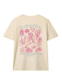 Women's Summer New Simple Cute Marine Life Print Casual Vacation Style Loose Versatile Round Neck White Short-Sleeved T-Shirt Fashionable Daily Tops Suitable For Daily Vacation Wear. Graphic Tees Women Pink Top-Unisex Comfortable Vintage Street Style Loose-Fit Washed T-Shirt - 杏子 2 - 查看 4