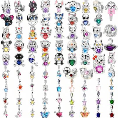 DIY兔子云马龙羊龟动物多系列串珠吊坠，适配原装欧洲女士纯银手链首饰礼品