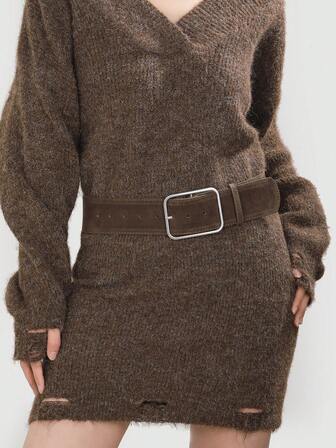 Cinturón de mujer con hebilla cuadrada, simple y versátil, adecuado para vaqueros, pantalones y vestidos. Elegante cinturón de mujer de unicolor, perfecto para uso casual diario y de oficina, accesorio ideal para el estilo universitario