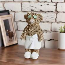 Highlands Cow Figurine With Cucumber Eyes, Collectible Room Decor, Unique Indoor/Outdoor Home Accent, Quirky Gift For Party & Display, Textured Details, Christmas Decoration, Thanksgiving Perfect Choice, Funny Birthday Present - Multicolor - View 10