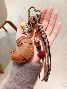 牛角面包/小圆面包造型钥匙扣吊坠，专为时尚爱好者设计，采用精致串珠编织绳制成，可DIY原创吊坠，多功能设计，高端时尚，时尚配饰，绝佳礼品之选，串珠设计，时尚配饰，PU皮革，多功能配件，独特钥匙扣，圣诞节和新年最佳礼物之选 - 彩色 - 查看 5