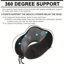 Neck Support Travel Pillow, Ergonomic U-Shaped Pillow For Office Chair, Airplane & Car, Portable With Durable Soft Polyester Cover In Black - màu đen - Xem 2