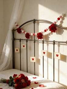 一套情人节心形信封、玫瑰花旗、花环装饰，浪漫心形元素悬挂装饰，适合家居和节日装饰，可用于壁炉、墙壁、窗台展示 - 彩色 - 查看 7