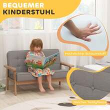 Children's Armchair/Sofa With A Wooden Frame, Velvet-Look Upholstery, For Children Aged 3 To 15 Years, Grey - Grey - View 3