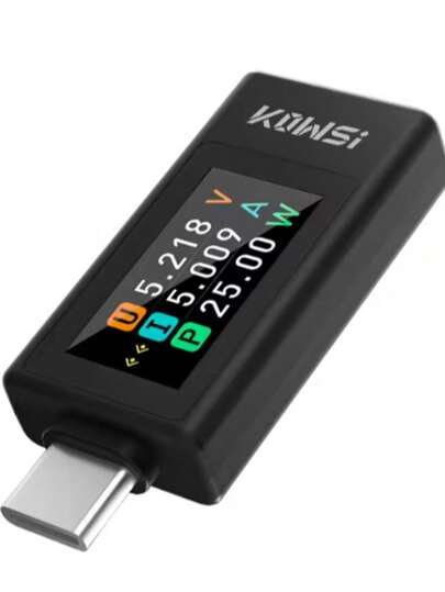 KWS-1902L Type-C Tester, 0.96 Inch Color Screen, Real-Time Voltage/Current/Power Monitoring, 3C Accessory, QC Testing Tool, Suitable For Smartphone/Laptop/Power Bank, With Adapter