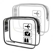 Lermende 2pcs Clear Toiletry Bag TSA Approved Travel Bag,Carry On For Travel,Airport Airline Accessories Compliant Bag,Quart Sized Makeup Cosmetic Bag Women Men (Black Gray, 2 Pack) - BlackGray - 查看 2
