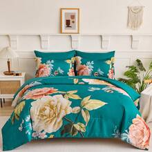 Dark Purple Floral Comforter Queen Size 7 Pieces Bedding Sets Queen Bed In A Bag, Botanical Floral Comforter With Sheet Set, Soft Microfiber Bedding Set For All Season(90"X90") Home Decor Room Decor Bedroom Decor Bed Comforter Set Mothers Day Gift Wedding Decorations. - Hoa tím đậm - Xem 9
