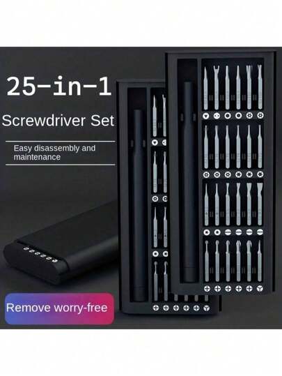25 piezas Juego de destornilladores de precisión, kit de herramientas de reparación multifuncional, adecuado para desmontar teléfonos inteligentes y tabletas, material de plástico, sin necesidad de carga - incluye diferentes tipos de puntas de destornillador