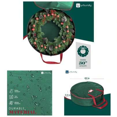 Heavy Duty Wreath Storage Bag 30 Inch, 1 - Pack - Wreath Storage Container Green - Waterproof Plastic Material Wreaths Holder Storages - Holds 30 Inch Wreaths Year Round