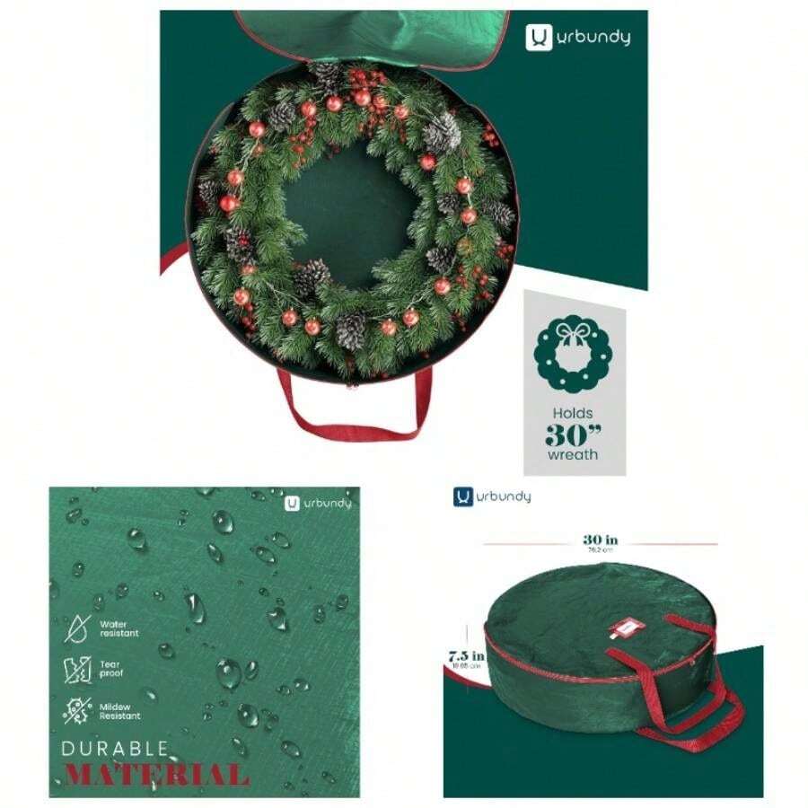 Heavy Duty Wreath Storage Bag 30 Inch, 1 - Pack - Wreath Storage Container Green - Waterproof Plastic Material Wreaths Holder Storages - Holds 30 Inch Wreaths Year Round - 30 Inch - 1 Pack + Green - View 1