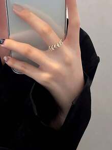 1pc Elegant Luxury Minimalist Exquisite High-End Leaf Design Zirconia Inlaid Copper Alloy Open Ring, Suitable For Women's Daily, Commute, Festival, Party, Casual Wear - Yellow Gold - View 2