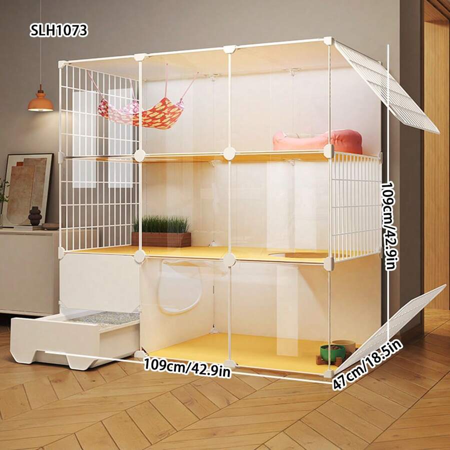 室内猫笼带猫砂盆、猫公寓、猫屋、猫厕所，拥有宽敞的自由空间 - 彩色 - 查看 1