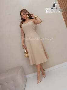 SAKURA LADY FASHION [G1-44][G2-46][G3-48] Midi-Length Tailored Dress With Adjustable Straps, Party Dress, Wedding Dress, Elegant Women's Dresses, Dress, White, Summer, Comfort And Elegance, Best Quality, Christmas Women's Clothing - 米色 - 查看 3