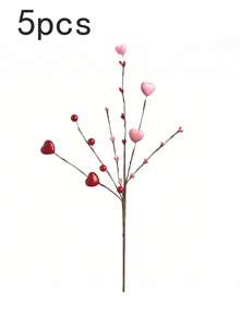 5pcs Artificial Pink & Red Heart-Shaped Berry Stem Decor, Suitable For Valentine's Day Decoration, Living Room Bedroom Ornament, Birthday, Party Celebration, Holiday Gift - Multicolor - View 10