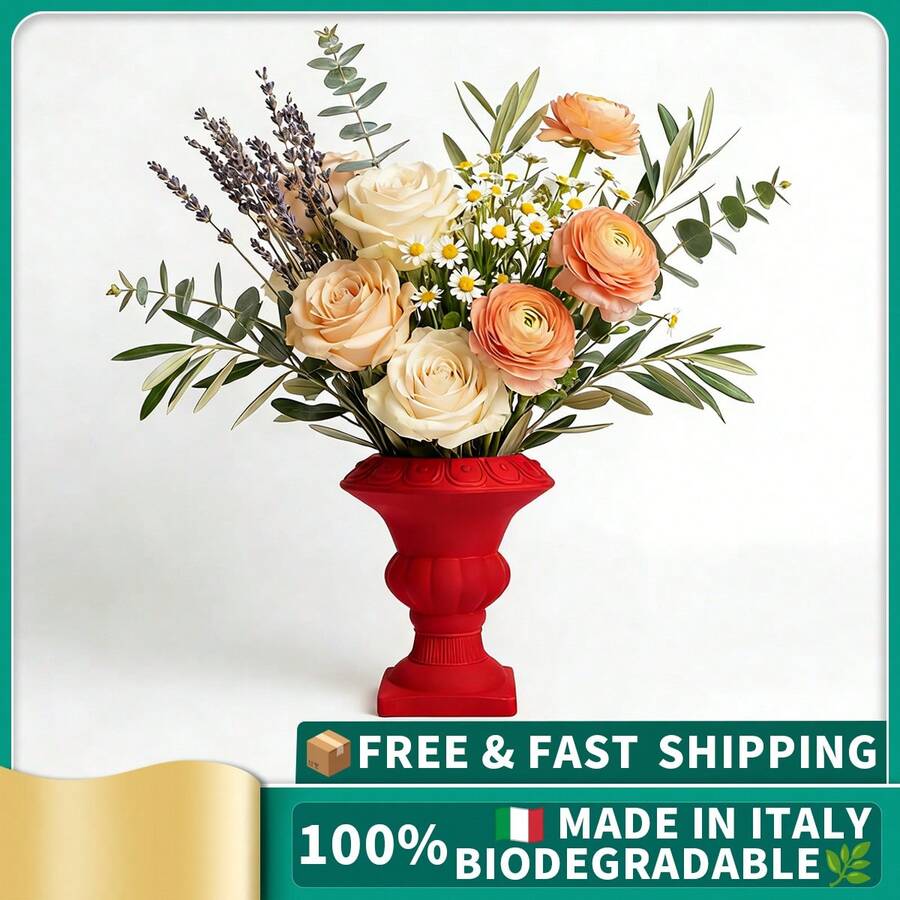 ORIZZONTE Classic Decorative Vase With Ornamental Texture – Elegant Design For Artificial Or Dried Flowers – Vintage Gift Idea For Home, Studio, Events – 100% Made In Italy, Shipping From Italy