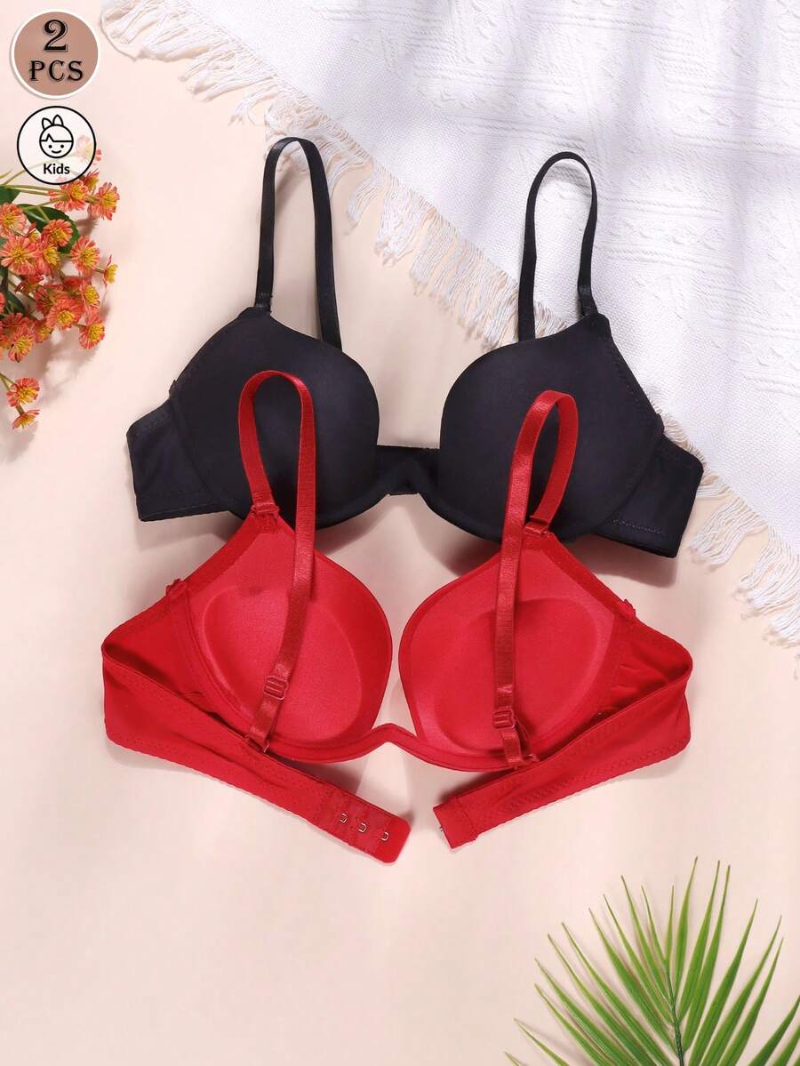 2pcs/Set Girls' Front-Open Bra, Thick Padding, Strong Support, Comfortable & Stylish Back Design, Suitable For 13-16 Years Old - Multicolor - View 1