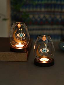 1个/2个装恶魔之眼玻璃烛台，复古透明中式禅意防风灯罩，圆形玻璃烛台，适用于烛光晚餐，禅意风格，卧室装饰，适合家居使用，趣味烛台礼品 - 彩色 - 查看 2