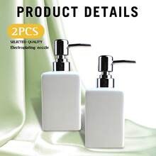 Square Ceramic Hand Soap Dispenser Shampoo Lotion Bottle Soap Dispenser Bottle With Soap Dispenser Pump For Bathroom Kitchen,2PCS - 白色-2PCS - 查看 4