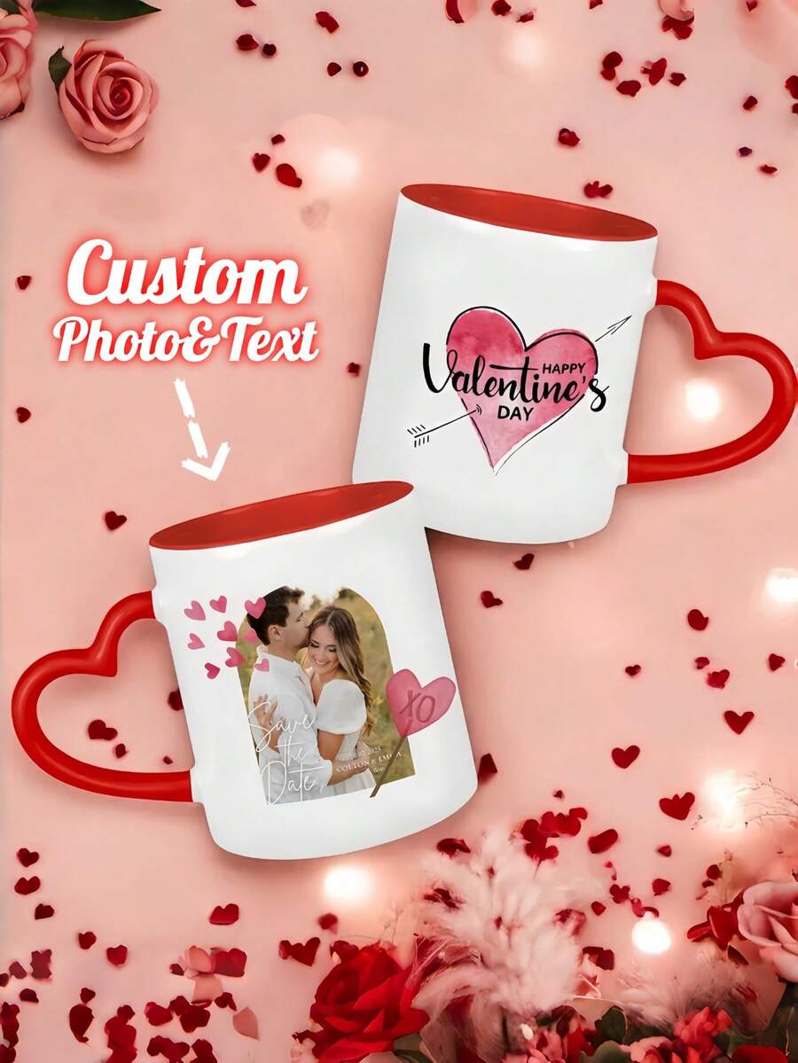 1pc Customized Mug, Personalized Photo & Text "Expiration Date" Coffee Cup, Happy Valentine's Day Ceramic Mug, Couple Photo Tea Cup, Customized Anniversary Drinkware, Boyfriend/Girlfriend Gift, Valentine's Day Couple Gift