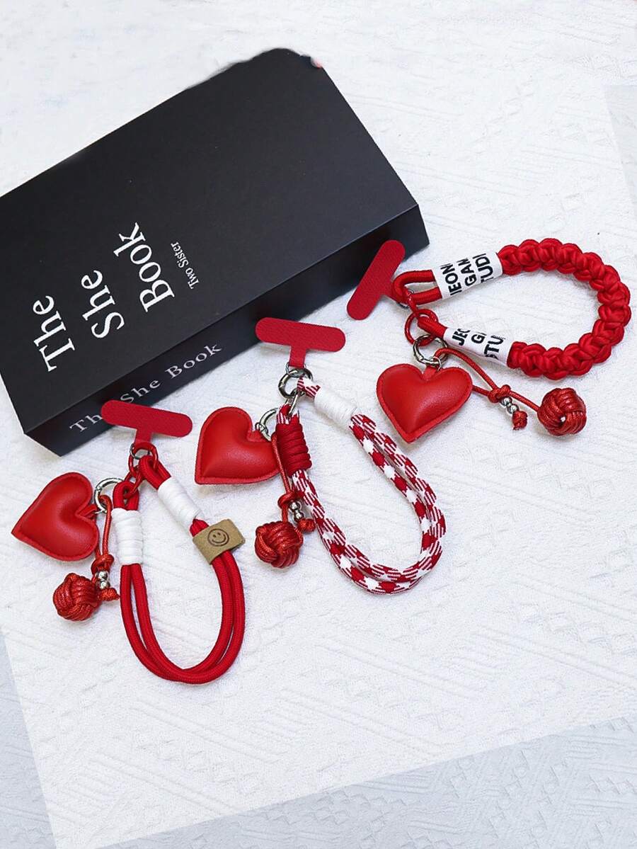 1pc Red Heart-Shaped Phone Lanyard, Festive Phone Charm Strap Gift For Girlfriend, Friends On Valentine's Day - Multicolor - View 1