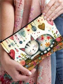 1个双面化妆包，可爱猫咪图案，双层旅行洗漱包，带拉链内袋，可用作零钱包、文具收纳包，是圣诞节、万圣节、生日、毕业季送给女性、朋友、家人和学生的理想礼物。 - 彩色 - 查看 4