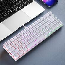 60% 游戏键盘，RGB 背光超紧凑型 68 键有线键盘，防鬼键，适用于 Windows 笔记本电脑和 PC 游戏玩家，白色/黑色
