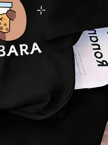 Tween Girl Minimalist Print Round Neck Short Sleeve T-Shirt - Black - View 5