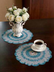 Cirelle 1 件/4 件涤纶桌垫，刺绣餐桌装饰，隔热，防刮，防尘，适用于婚礼、派对、礼物、生日、圣诞节