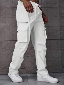 Plus Size Men's Casual Cargo Pants - White - View 4