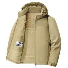 2025 Otoño Invierno Chaqueta de Hombre con Capucha Forrada de Fleece Engrosada a Prueba de Viento Abrigo Sobredimensionado de Trinchera para Mediana Edad Cortavientos - Caqui - Ver 2