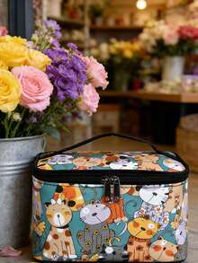 Animal Printed Large Capacity Makeup Bag, Easy To Store, Suitable For Home And Travel, Cosmetic Storage Bag, Toiletries Bag, Square Handheld Travel Makeup And Toiletries Bag, Large Capacity Portable Cosmetics Box,Multiple Compartments - Portable Makeup Case Suitable