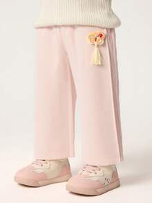 Balabala Girls' Straight-Leg Pants, Casual Spring Long Pants 2026 - White Red - View 2