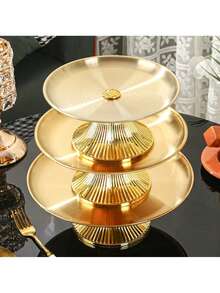 1pc Iron Tray - Suitable For Home Kitchen, Dining Room, Living Room, Tableware, Teaware, Drinkware, Candy, Cookies, Bread, Wedding, Gifts, Birthday And Other Occasions - Gold - View 1