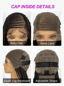 Peluca trenzada con encaje frontal completo] Peluca trenzada versátil con encaje frontal completo, cabello sintético liso para todos los tonos de piel - Negro - Ver 11