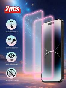 2 件夜光粉色边框钢化玻璃屏幕保护膜，超高清超清晰，兼容 Apple 11/12/13/14/15 Pro Max/16 Plus/16 Pro/16 Pro Max/16e/17/17 Air/17 Pro/17 Pro Max - 粉色 - 查看 16