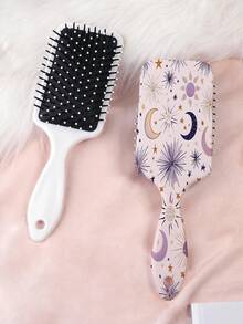 1pc Boho Style Star & Moon Series Air Cushion Comb, Featuring Intricate Bohemian Crescent Moon, Star, Cosmic Pattern Design, Made Of PC+TPU Material, Smooth Combing For Hair Care & Styling - Multicolor - View 11