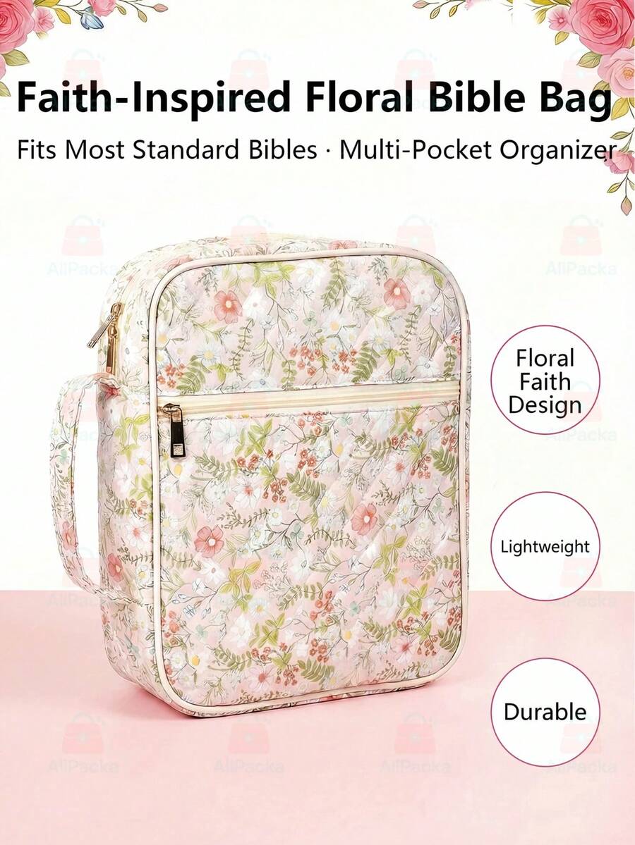 Bible Cover For Women, Large Quilted Case With Handle, Durable Bag And Carrying Case For Girls, Study Supplies Accessories, Christian Gift For Women, Bible Cover Soft Zippered Carrying Case For Men Women Church Bag Book Holder Religious Gift - 彩色 - 查看 1